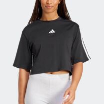 Adidas γυναικείο T-shirt cropped Loose Fit "Essential 3-Stripes Cotton" - JD4998 Μαύρο