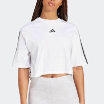 Adidas γυναικείο T-shirt cropped Loose Fit "Essential 3-Stripes Cotton" - JD4999 Λευκό