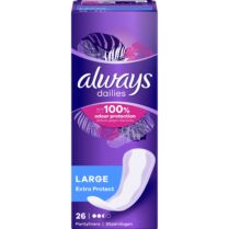 Always Dailies Large Extra Protect Σερβιετάκια Μεγάλου Μήκους για Επιπλέον Προστασία 26 Τεμάχια