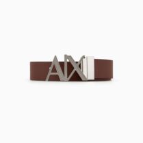 Armani Exchange ανδρική δερμάτινη ζώνη διπλής όψης με μεταλλικό monogram - 951017CC505 Καφέ