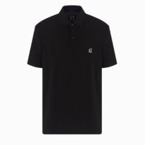 Armani Exchange ανδρική μπλούζα πόλο μονόχρωμη με ανάγλυφο λογότυπο Regular Fit - XM000367AF13022 Μαύρο