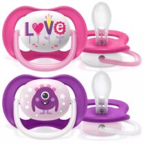 Avent Ultra Air Happy 6-18m SCF080/10 Ελαφριά Πιπίλα Σιλικόνης για Ανακούφιση & Άνεση 2 Τεμάχια - Ροζ - Μωβ