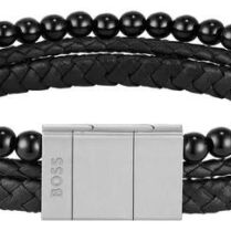 BOSS Βραχιόλι από ανοξείδωτο ατσάλι & δέρμα Black (Μήκος 19.00cm) 1580786