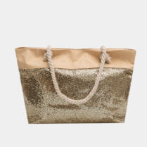 Beige beach bag with bronze sequins Μπεζ Interhat