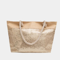 Beige beach bag with gold sequins Μπεζ Interhat