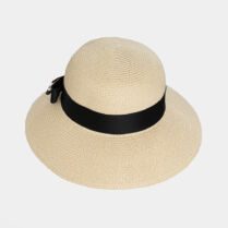 Beige hat with black foulard bow Μπεζ Interhat