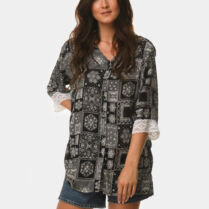 Black & white laced shirt Εμπριμέ μαύρο Interhat