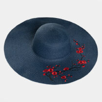 Blue hat with flowers embroidery Μπλέ Interhat