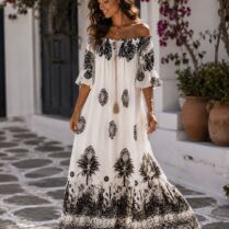 Boho Φόρεμα Off Shoulder Με Ethnic Print - Μαύρο | Dress Up Μαύρο Dress Up