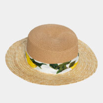 Brown & beige straw hat with ribbon Μπεζ Interhat