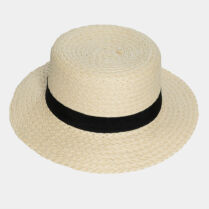 Ecru braided hat with black bow Μπεζ Interhat