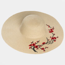 Ecru hat with flowers embroidery Μπεζ Interhat