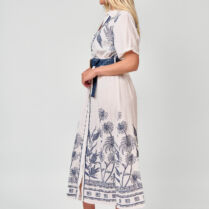 Floral Maxi Φόρεμα Με Ζώνη Άσπρο Dress Up