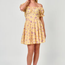 Floral Mini Φόρεμα Off Shoulder Σε Κίτρινο Χρώμα | Dress Up Κίτρινο ECSTASY