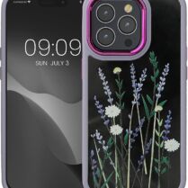 KWmobile Crystal Hard Case - Σκληρή Διάφανη Θήκη με TPU Bumper - Apple iPhone 14 Pro - Flower Straws / Lavender / Green / Transparent (60468.01)