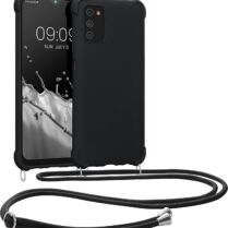 KWmobile Matte Θήκη Σιλικόνης με Λουράκι Λαιμού Samsung Galaxy A03s - Black (58562.01)