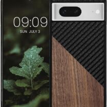 KWmobile Wood and Carbon Fiber - Σκληρή Ξύλινη Θήκη με TPU Bumper και Ανθρακονήματα - Google Pixel 8 - Walnut / Dark Brown / Black (61873.01)