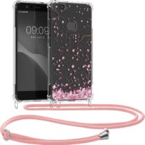 KWmobile Διάφανη Θήκη Σιλικόνης με Λουράκι Λαιμού - Huawei P10 Lite - Cherry Blossoms / Cherry Petals / Pink / Dark Brown / Transparent (50117.04)