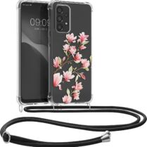 KWmobile Διάφανη Θήκη Σιλικόνης με Λουράκι Λαιμού - Samsung Galaxy A33 5G - Transparent / Magnolias / Pink / White (58233.02)