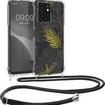 KWmobile Διάφανη Θήκη Σιλικόνης με Λουράκι Λαιμού - Xiaomi Redmi Note 12 4G - Palm Leaves / Yellow / Grey / Transparent (61174.02)