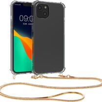 KWmobile Διάφανη Θήκη Σιλικόνης με Μεταλλικό Λουράκι Λαιμού Apple iPhone 14 Plus - Transparent / Gold (59103.21)