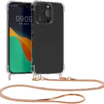 KWmobile Διάφανη Θήκη Σιλικόνης με Μεταλλικό Λουράκι Λαιμού Apple iPhone 14 Pro - Transparent / Rose Gold (59104.81)