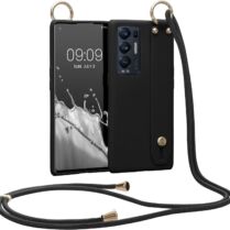 KWmobile Θήκη Σιλικόνης με Λουράκι Λαιμού και Finger Holder - Oppo Find X3 Neo - Black (57332.01)