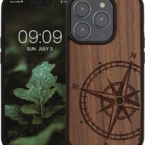 KWmobile Σκληρή Ξύλινη Θήκη με TPU Bumper - Apple iPhone 15 Pro - Walnut / Navigational Compass (62013.01)