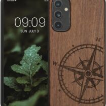 KWmobile Σκληρή Ξύλινη Θήκη με TPU Bumper - Samsung Galaxy A34 - Walnut / Navigational Compass (60813.01)