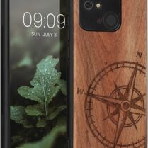 KWmobile Σκληρή Ξύλινη Θήκη με TPU Bumper - Xiaomi Redmi 10C - Walnut / Navigational Compass / Dark Brown (59468.01)
