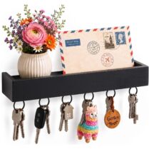 Kλειδοθήκη Επιτοίχια Relaxdays Key Rack with 6 Hooks από Μπαμπού με Ράφι & 6 Γάτζους 5 x 26 x 7 cm - Black (10054110_46)