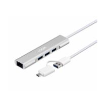 Logik 3-port & Ethernet Port Silver Hub