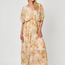 Maxi Φόρεμα Floral Με Ζώνη Σε Κίτρινο Χρώμα Κίτρινο Dress Up