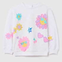 OVS βρεφική μπλούζα φούτερ με diamantes και flowers print - 002199598 Λευκό