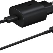 Official Samsung Φορτιστής Ταξιδιού Type - C σε Type - C με Καλώδιο Fast Charge - 100cm - 25W - Black (EP-TA800XBEGWW)