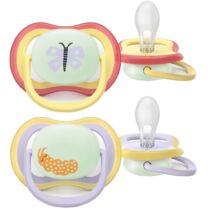 Philips Avent Ultra Air Nighttime Silicone Soother 0-6m Κωδ SCF376/25, Ορθοδοντική Πιπίλα Σιλικόνης που Λάμπει στο Σκοτάδι 2 Τεμάχια Κίτρινο - Ανοιχτό / Λιλά