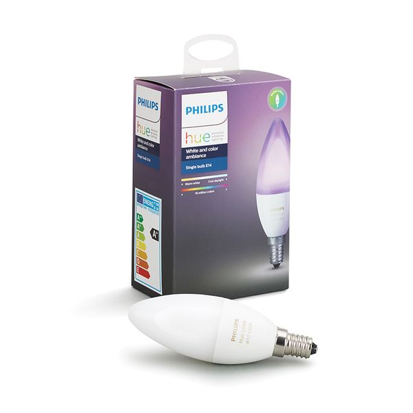 Philips Hue Smart Light Bulb 6W B39 E14 Candle White and Color Ambiance 1-pack Smart Home Philips Hue Smart Light Bulb 6W B39 E14 Candle White and Color Ambiance 1-pack Smart Home
