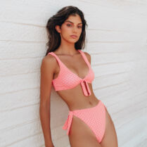 Printed Tie Front High Waisted Bikini Swimwear - Red Εμπριμέ ροζ Nikama Printed Tie Front High Waisted Bikini Swimwear - Red Εμπριμέ ροζ Nikama