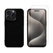 Redshield iPhone 15 Pro Silicone Case & Glass Black Θήκη Κινητού & Προστατευτικό Οθόνης