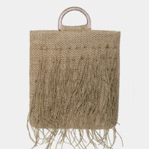 Straw bag with fringes in beige Μπεζ Interhat