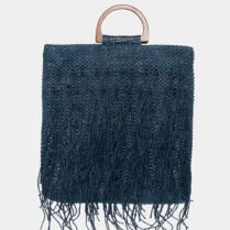 Straw bag with fringes in navy blue Μπλε Interhat