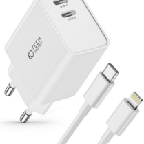 Tech-Protect C35W 2 Port Network - Ταχυφορτιστής Ταξιδιού / Αντάπτορας με 2 x Type-C & Καλώδιο Type-C σε Lightning - 100cm - 35W - White (9319456605587)