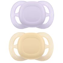 Philips Avent Ultra Start Silicone Orthodontic Soother 0-2m Ορθοδοντική Πιπίλα Σιλικόνης Κατάλληλη για Νεογέννητα Μωρά με Θήκη Μεταφοράς 2 Τεμάχια - Μωβ / Κίτρινο