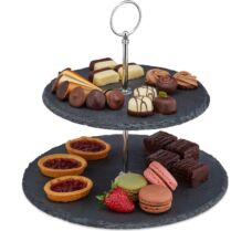 Βάση Σερβιρίσματος Relaxdays 2-Tier Slate Serving Stand από Σχιστόλιθο 2 Επιπέδων 23 x 25 cm - Anthracite / Silver (10030730)
