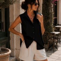 Βαμβακερό Αμάνικο Πουκάμισο με Γιακά & Κουμπιά - Μαύρο | Dress Up Μαύρο Dress Up