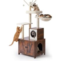 Γατόδεντρο / Ονυχοδρόμιο Relaxdays Cat Tree με Φωλιά & Ντουλάπι για Τουαλέτα Γάτας 150 cm - Dark Brown / White (10053563_1502)