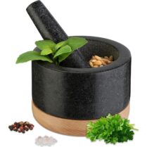 Γουδί με Γουδοχέρι Relaxdays Σετ από Φυσικό Γρανίτη & Ξύλο Οξιάς 10 x 14 cm - Black / Natural / Grey (10048351)