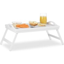 Δίσκος Σερβιρίσματος Relaxdays Folding Bamboo Serving Tray Κρεβατιού από Μπαμπού με Πτυσσόμενα Πόδια - White (10023232)
