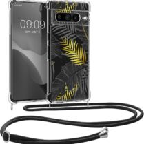 Θήκη Google Pixel 7 Pro KWmobile Crystal TPU Necklace Διάφανη Σιλικόνης με Λουράκι Λαιμού - Palm Leaves / Yellow / Grey / Transparent (KWM000017TN003C)