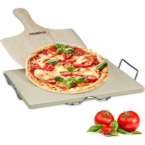 Πέτρα Ψησίματος Πίτσας Relaxdays Pizza Stone Set Σετ με Ξύλινο Φτυάρι & Μεταλλική Βάση 38 x 30 x 1.5 cm - Beige (10020488)